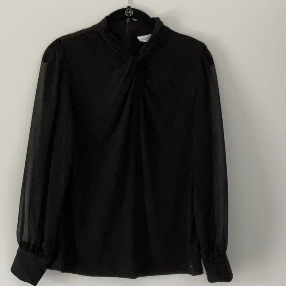 Calvin Klein Black Dressy Blouse - Size Small - Sheer Sleeves - Zips in Back